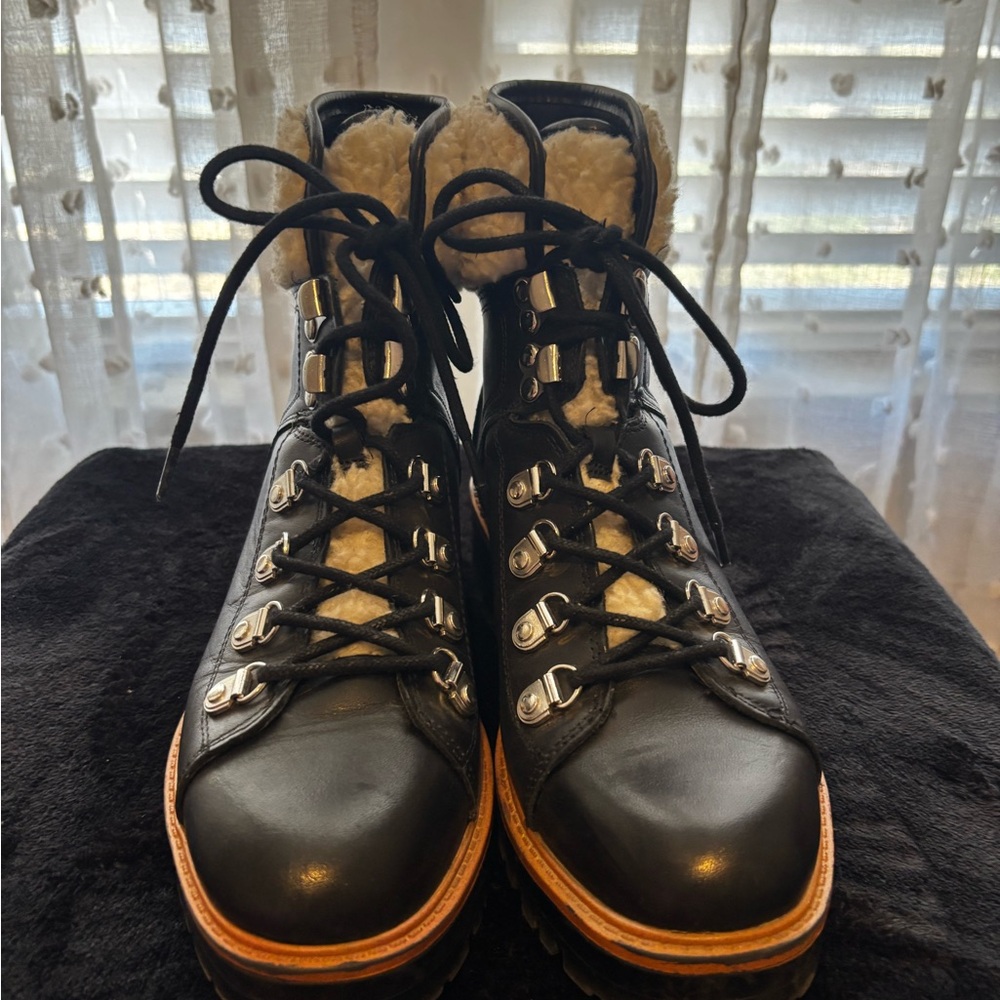 Marc Fisher Black and Tan Lace-Up Boots